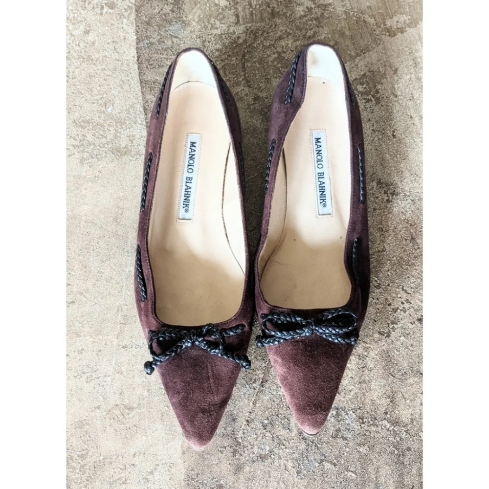 Manolo Blahnik brown suede ballet bow Flats - Picture 2 of 5